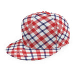 Blue Red And White American Plaid Print Snapback Cap