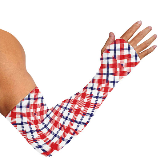 Blue Red And White American Plaid Print Sun Protection Arm Sleeves