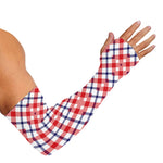 Blue Red And White American Plaid Print Sun Protection Arm Sleeves