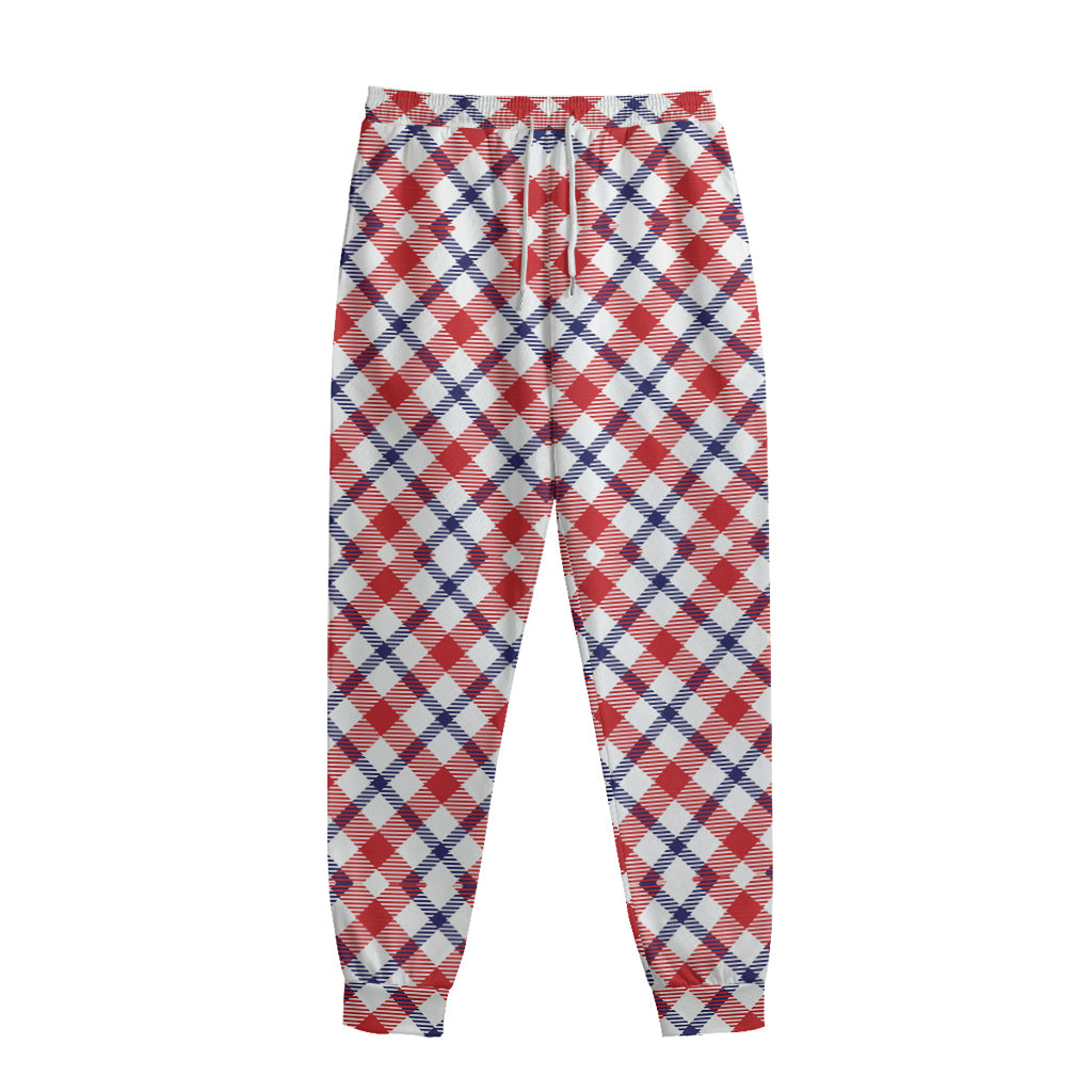 Blue Red And White American Plaid Print Sweatpants