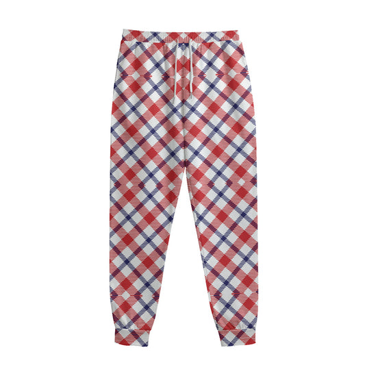 Blue Red And White American Plaid Print Sweatpants