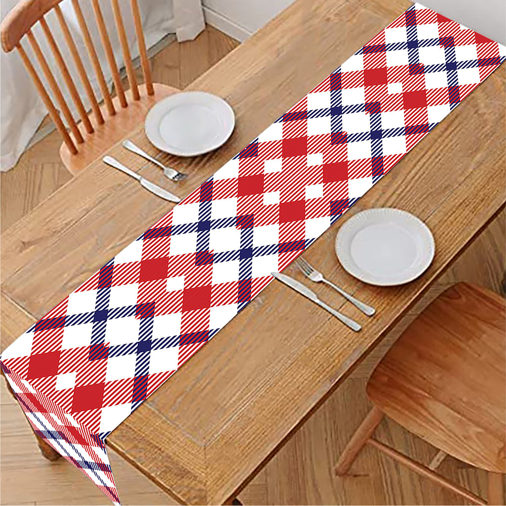 Blue Red And White American Plaid Print Table Runner