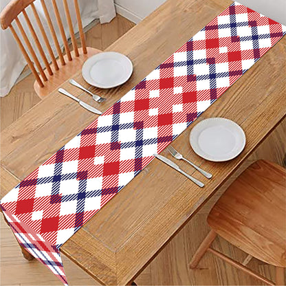 Blue Red And White American Plaid Print Table Runner