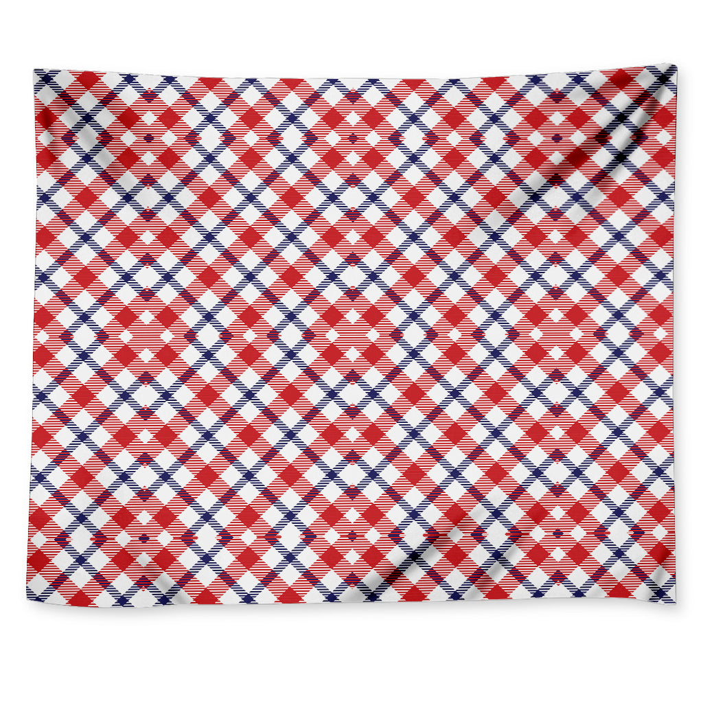 Blue Red And White American Plaid Print Tapestry