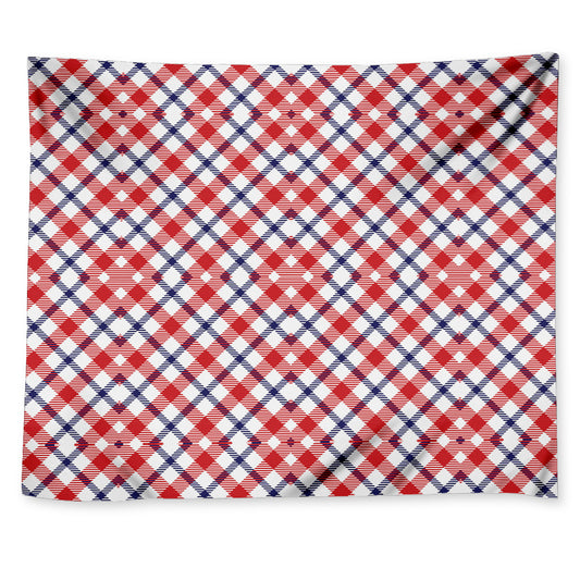 Blue Red And White American Plaid Print Tapestry