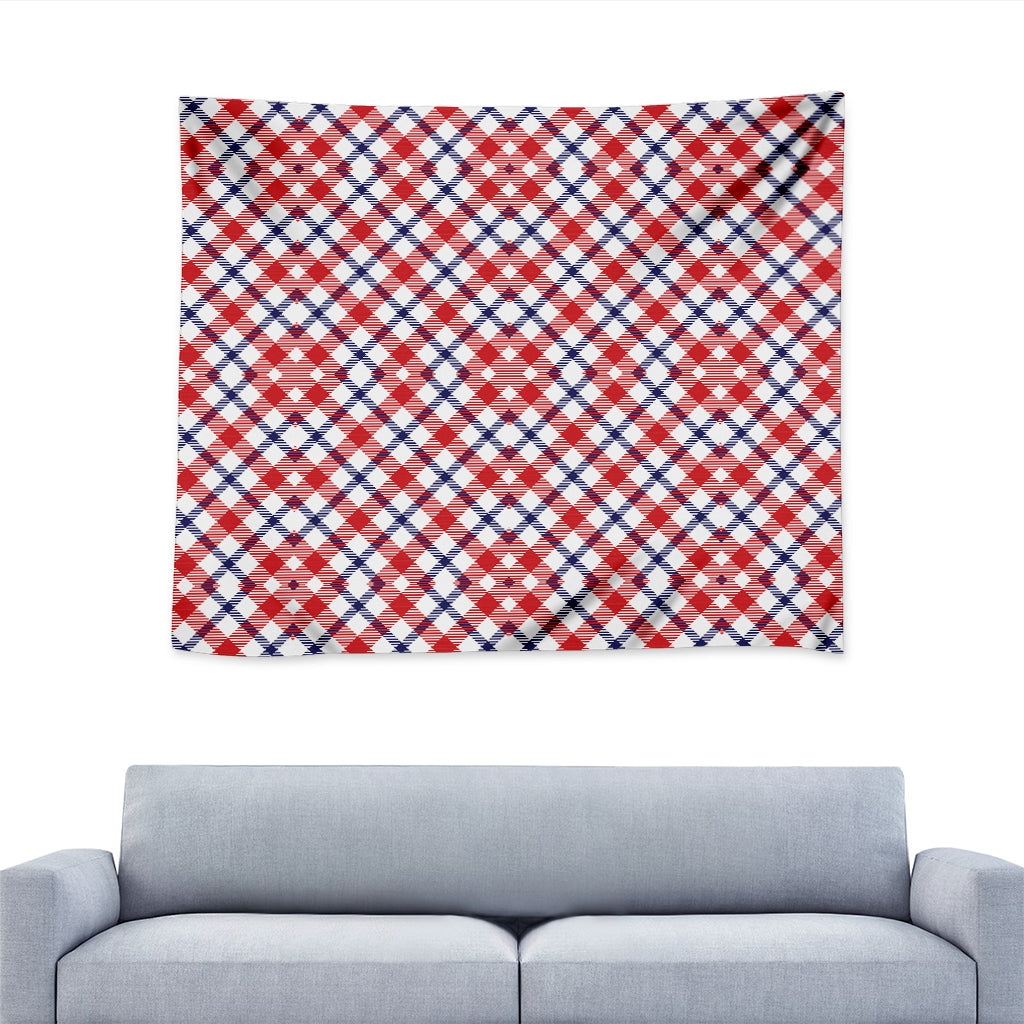 Blue Red And White American Plaid Print Tapestry