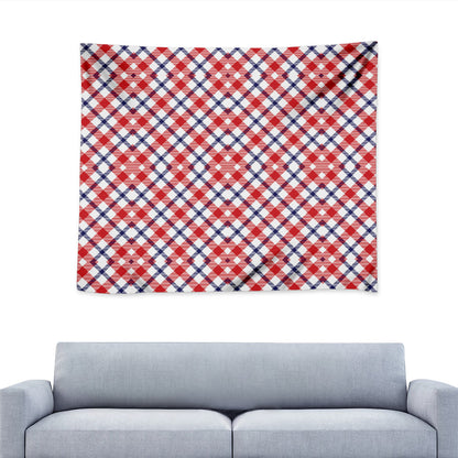 Blue Red And White American Plaid Print Tapestry