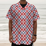 Blue Red And White American Plaid Print Textured Short Sleeve Shirt
