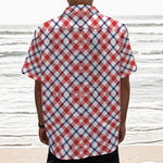 Blue Red And White American Plaid Print Textured Short Sleeve Shirt