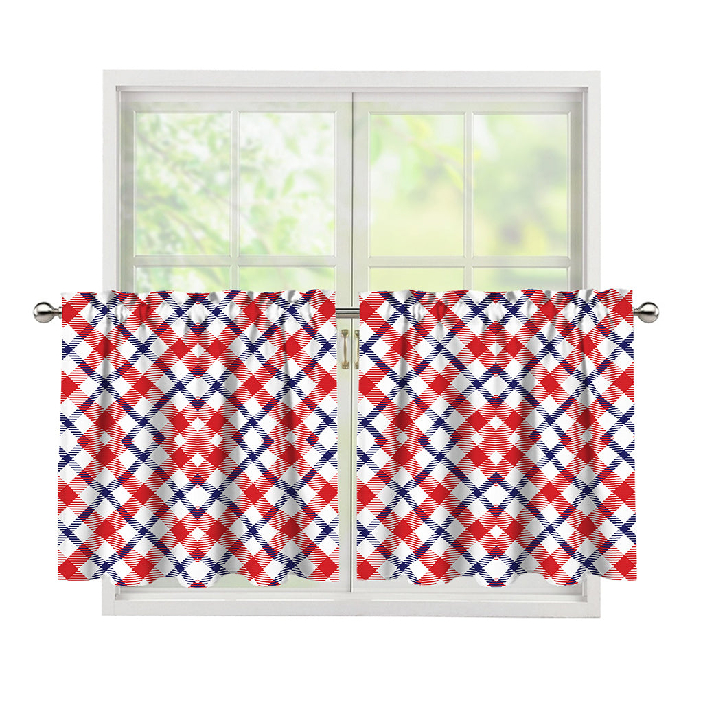 Blue Red And White American Plaid Print Tier Curtains