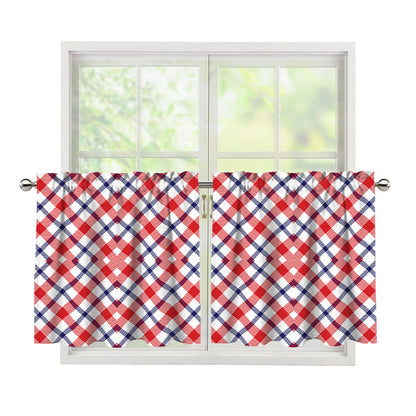Blue Red And White American Plaid Print Tier Curtains