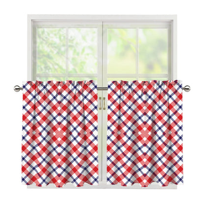 Blue Red And White American Plaid Print Tier Curtains