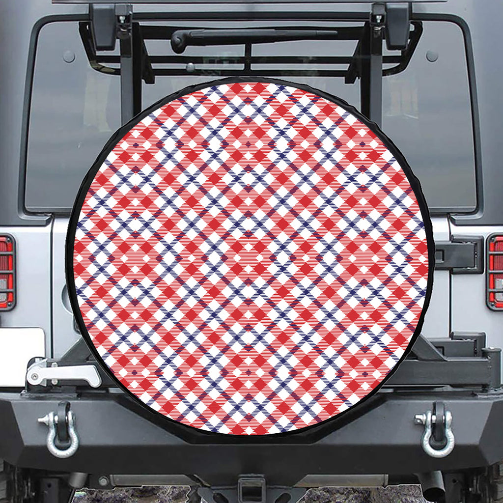 Blue Red And White American Plaid Print Tire Cover