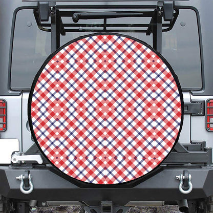 Blue Red And White American Plaid Print Tire Cover