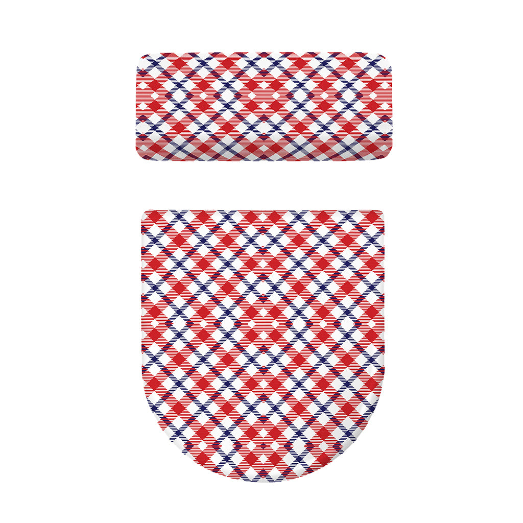 Blue Red And White American Plaid Print Toilet Lid And Tank Cover Set
