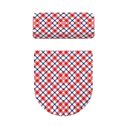 Blue Red And White American Plaid Print Toilet Lid And Tank Cover Set