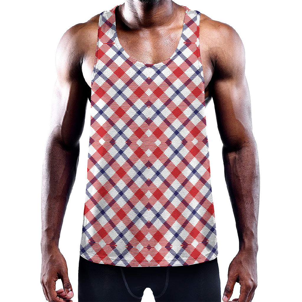 Blue Red And White American Plaid Print Training Tank Top