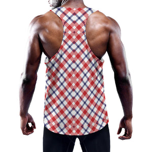Blue Red And White American Plaid Print Training Tank Top