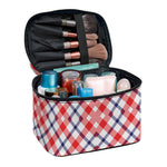 Blue Red And White American Plaid Print Travel Makeup Bag