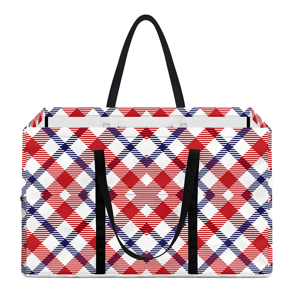 Blue Red And White American Plaid Print Utility Tote Bag