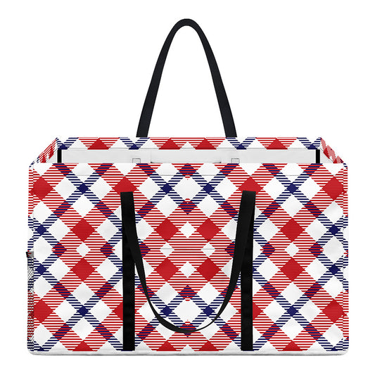 Blue Red And White American Plaid Print Utility Tote Bag