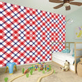 Blue Red And White American Plaid Print Wall Sticker