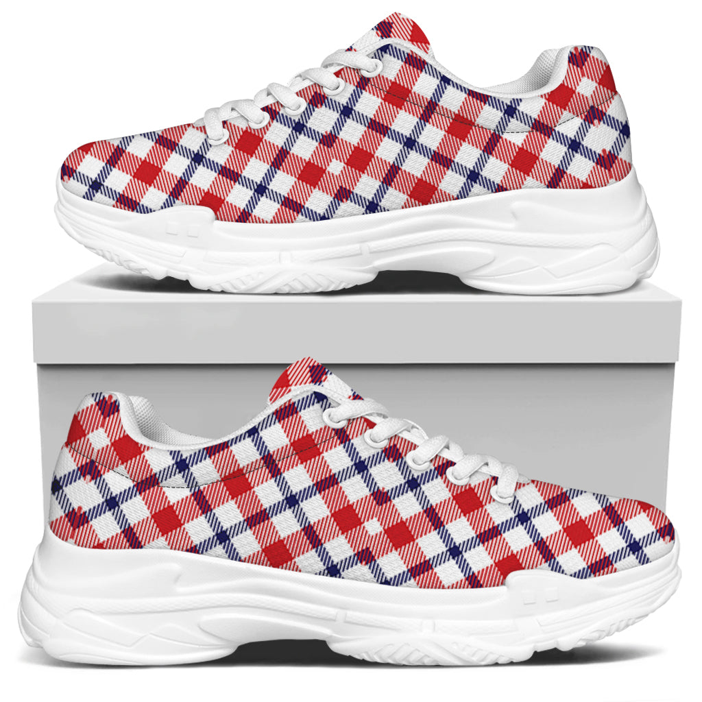 Blue Red And White American Plaid Print White Chunky Shoes