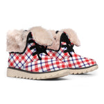 Blue Red And White American Plaid Print Winter Boots