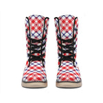 Blue Red And White American Plaid Print Winter Boots