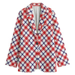 Blue Red And White American Plaid Print Women's Blazer