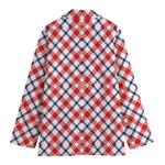 Blue Red And White American Plaid Print Women's Blazer
