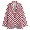 Blue Red And White American Plaid Print Women's Cotton Blazer