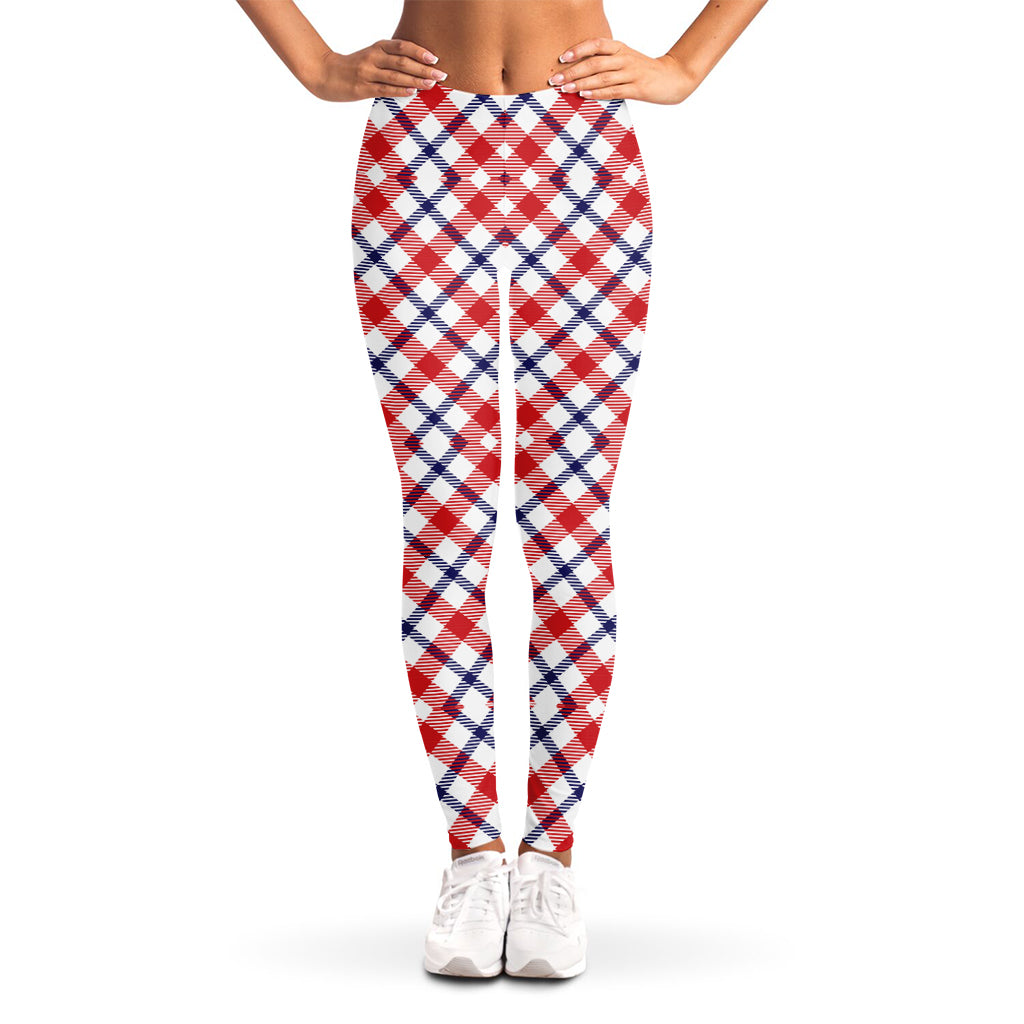 Blue Red And White American Plaid Print Women's Leggings
