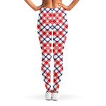 Blue Red And White American Plaid Print Women's Leggings