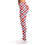 Blue Red And White American Plaid Print Women's Leggings