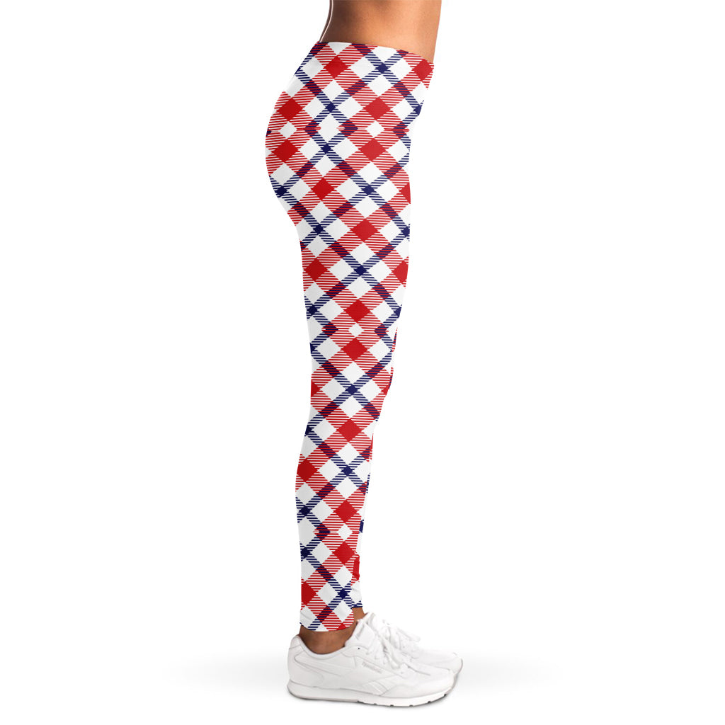 Blue Red And White American Plaid Print Women's Leggings