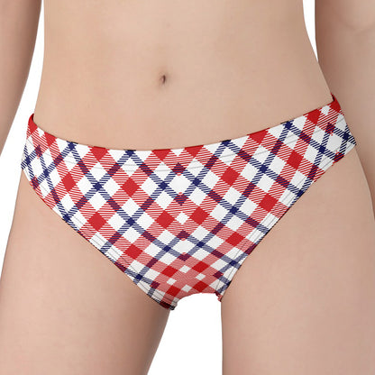 Blue Red And White American Plaid Print Women's Panties
