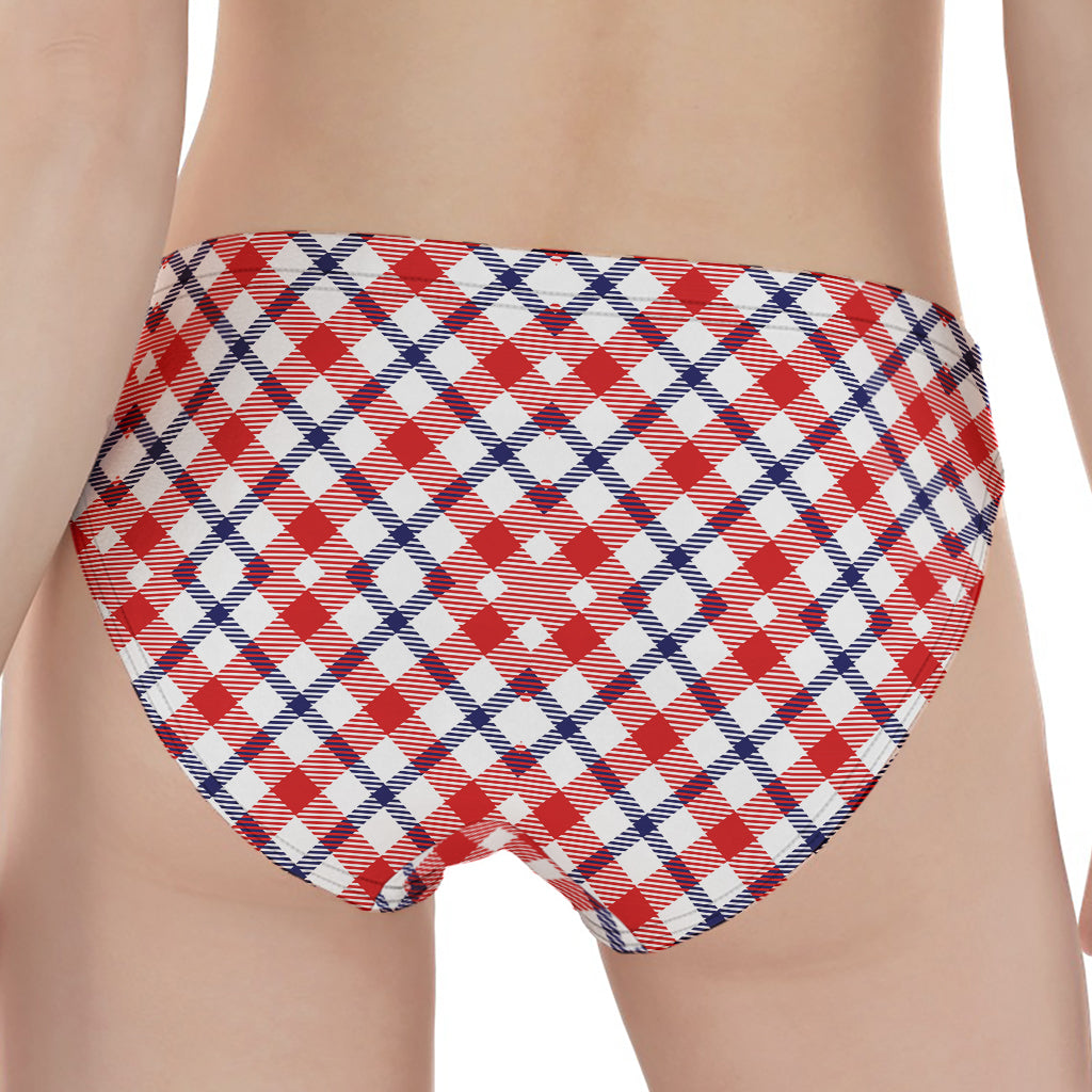 Blue Red And White American Plaid Print Women's Panties