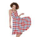 Blue Red And White American Plaid Print Sleeveless Knee Length Dress