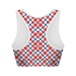 Blue Red And White American Plaid Print Women's Sports Bra