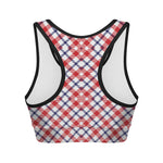 Blue Red And White American Plaid Print Women's Sports Bra