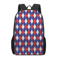 Blue Red And White Argyle Pattern Print 17 Inch Backpack