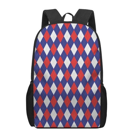 Blue Red And White Argyle Pattern Print 17 Inch Backpack