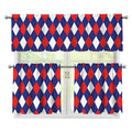 Blue Red And White Argyle Pattern Print 3 Piece Kitchen Curtains