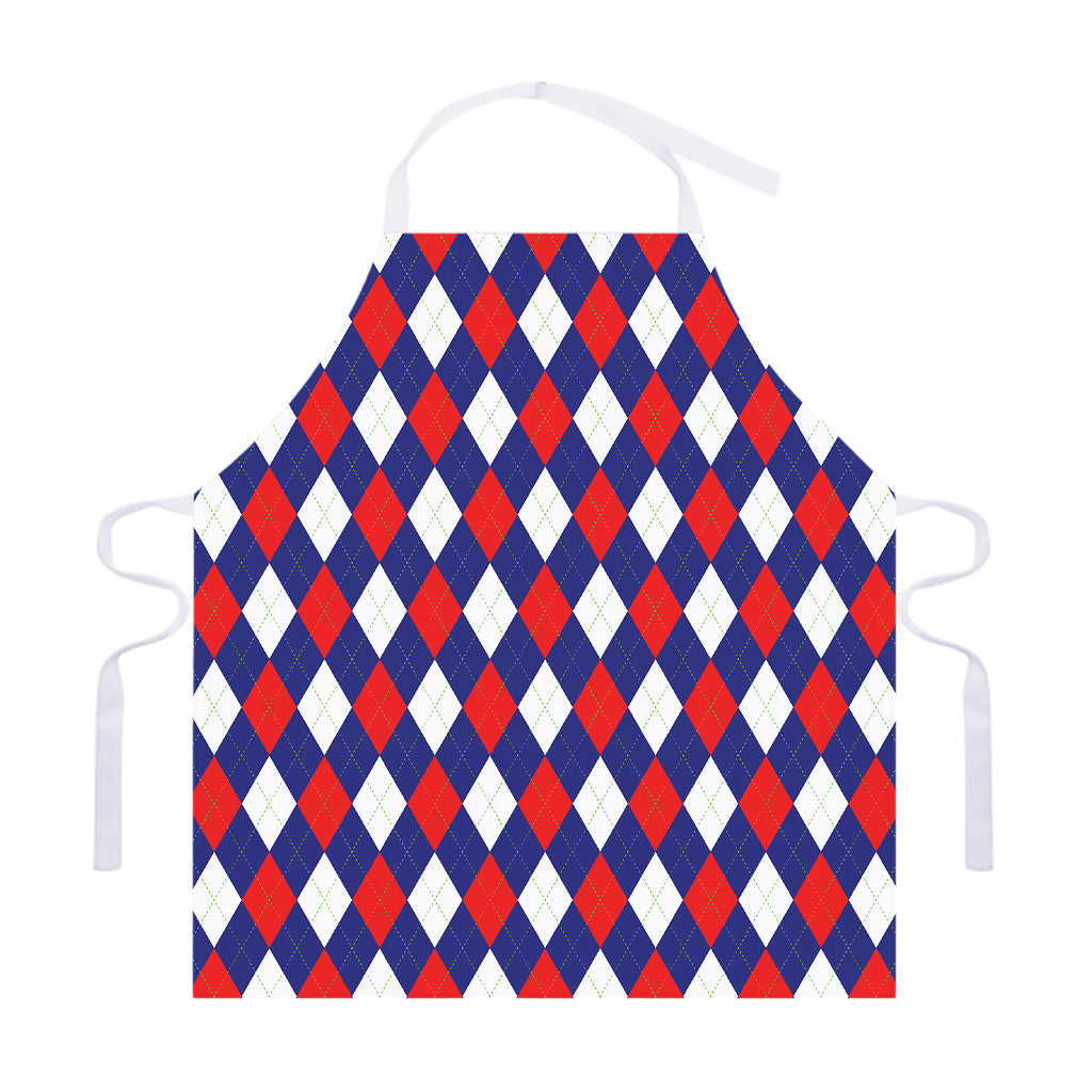 Blue Red And White Argyle Pattern Print Adjustable Apron
