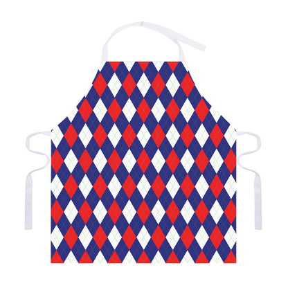 Blue Red And White Argyle Pattern Print Adjustable Apron