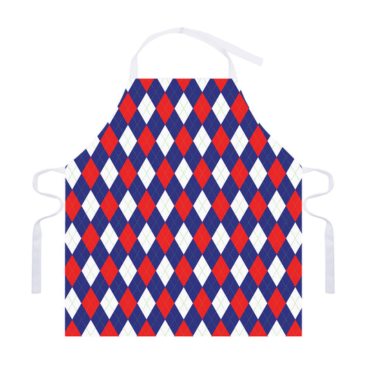 Blue Red And White Argyle Pattern Print Adjustable Apron