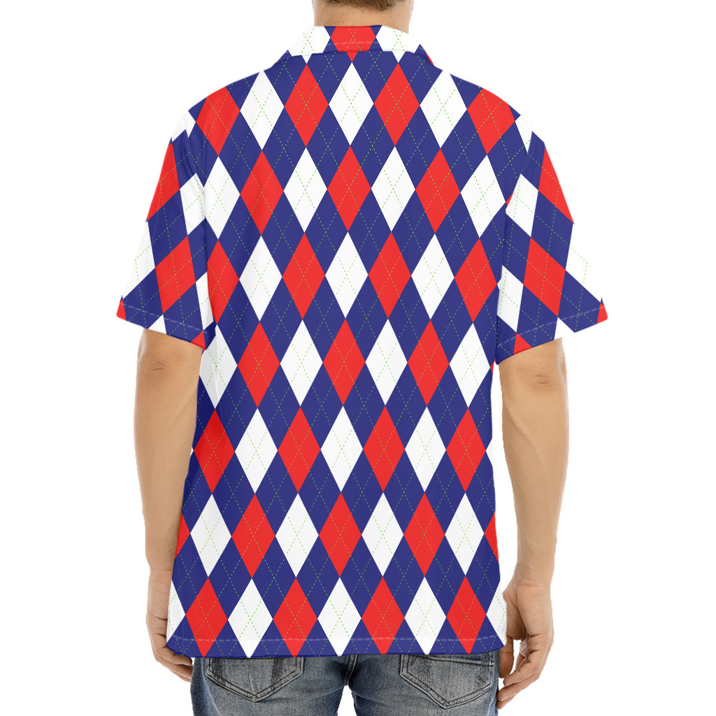 Blue Red And White Argyle Pattern Print Aloha Shirt