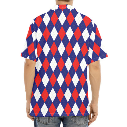Blue Red And White Argyle Pattern Print Aloha Shirt
