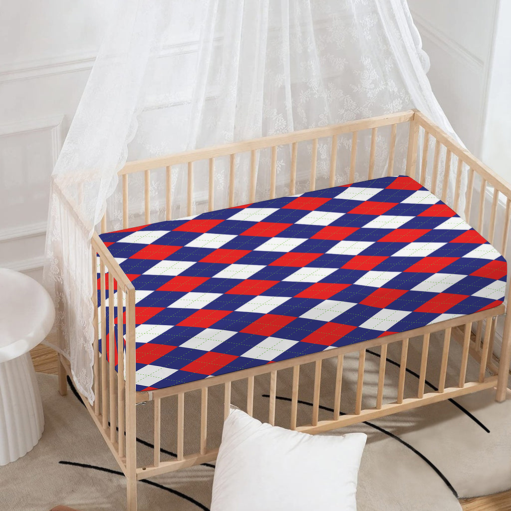 Blue Red And White Argyle Pattern Print Baby Crib Sheet